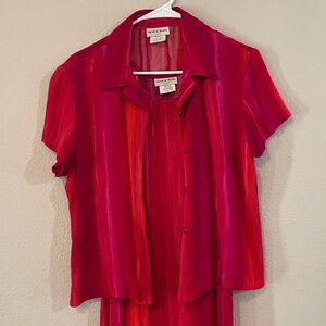 Vintage Bright Pink & Red Matching Dress and Blouse Set